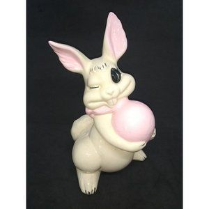 Vintage 70s Rabbit holding easter egg 9.5" figurine